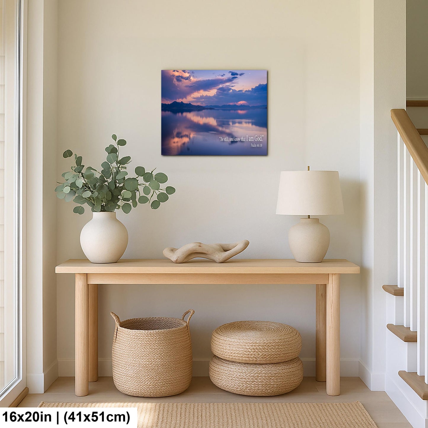 Psalm 46:10 Be Still and Know That I Am God, Sunset Lake Photography Print, Christian Scripture Wall Decor