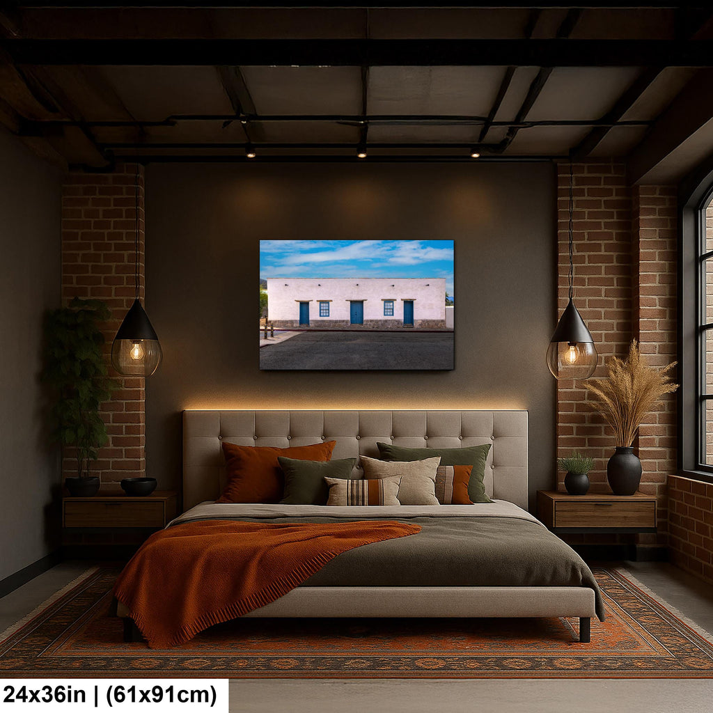 Historic Adobe Building with Blue Doors, Tucson Arizona, Photography Wall Art