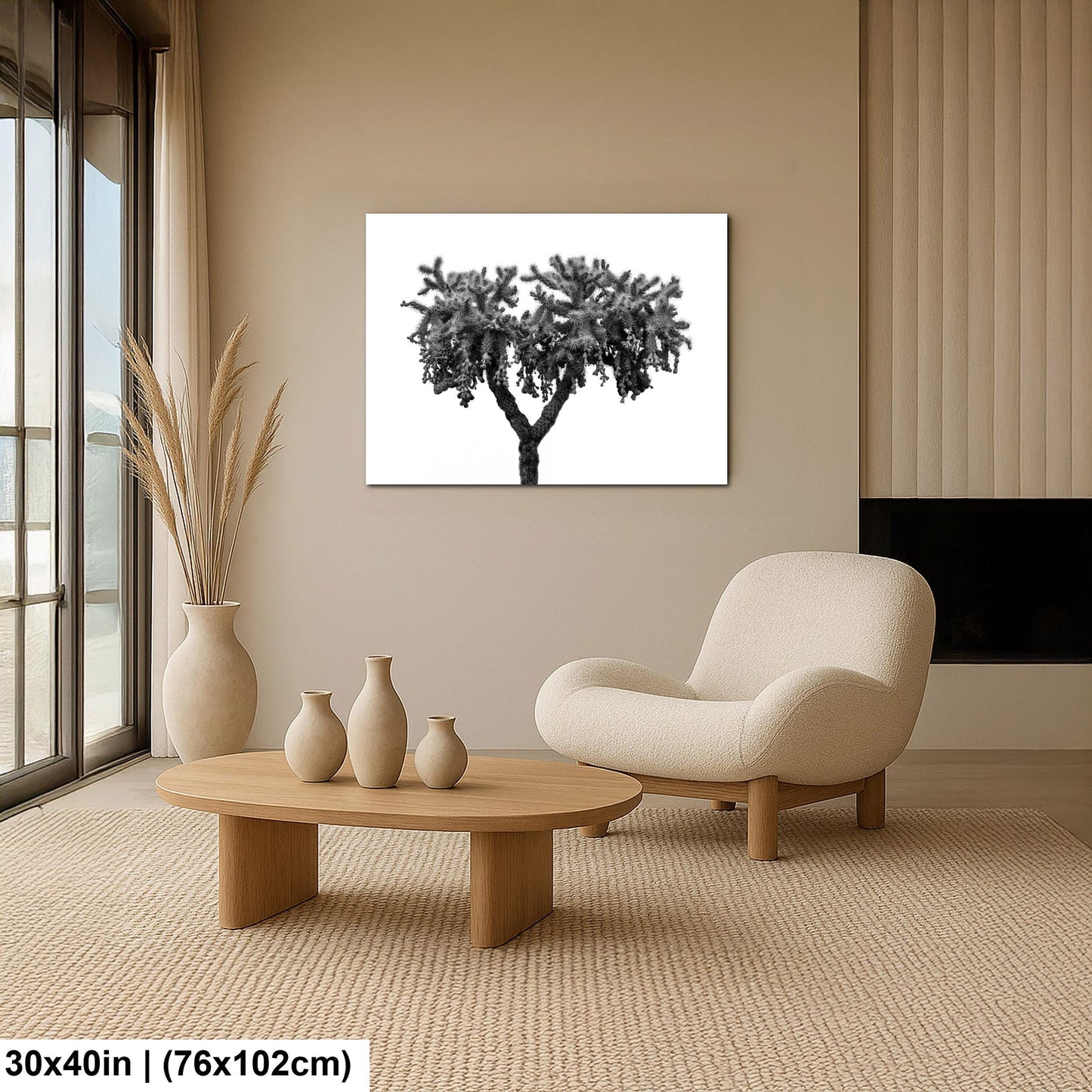 Black and White Cholla Cactus Print: Desert Minimalist Wall Decor