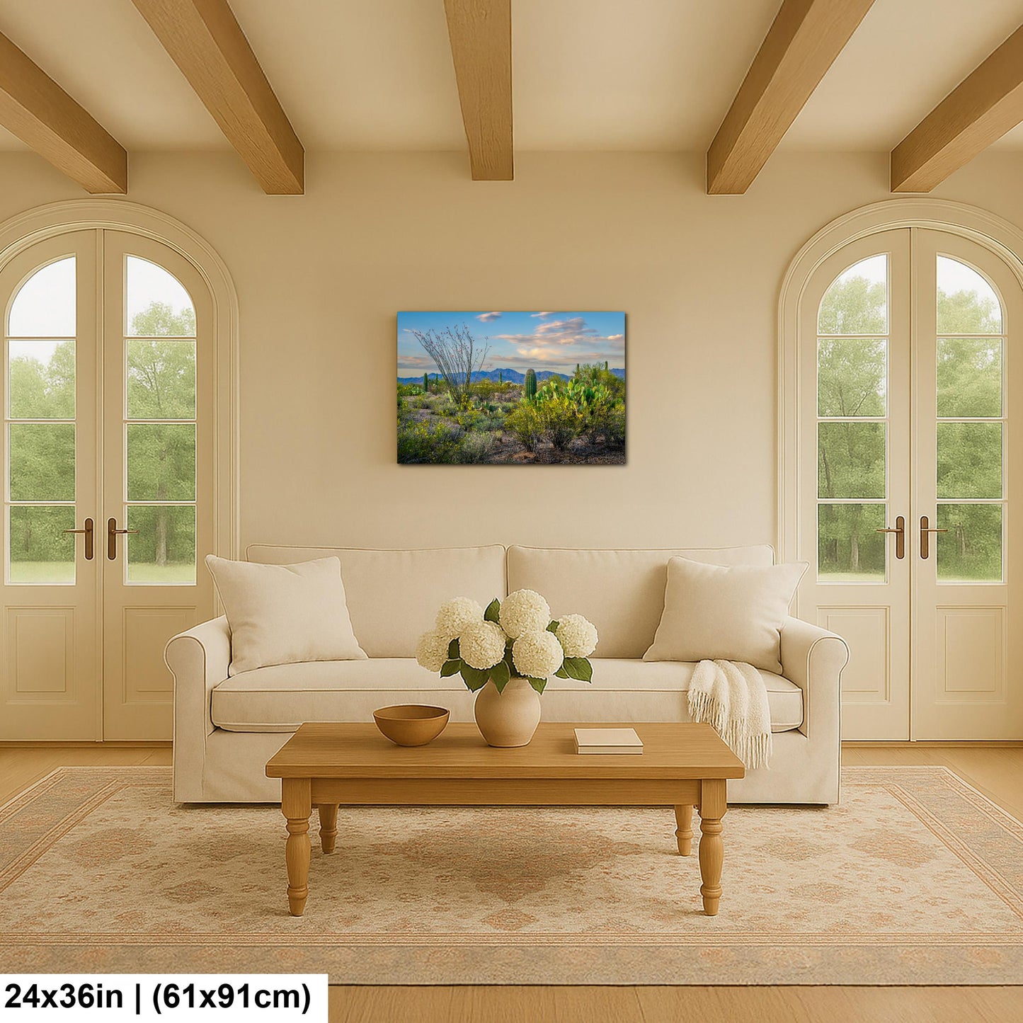 Sonoran Desert Wildflowers with Saguaros Photography Print, Tucson Arizona Landscape, Southwest Wall Art Decor