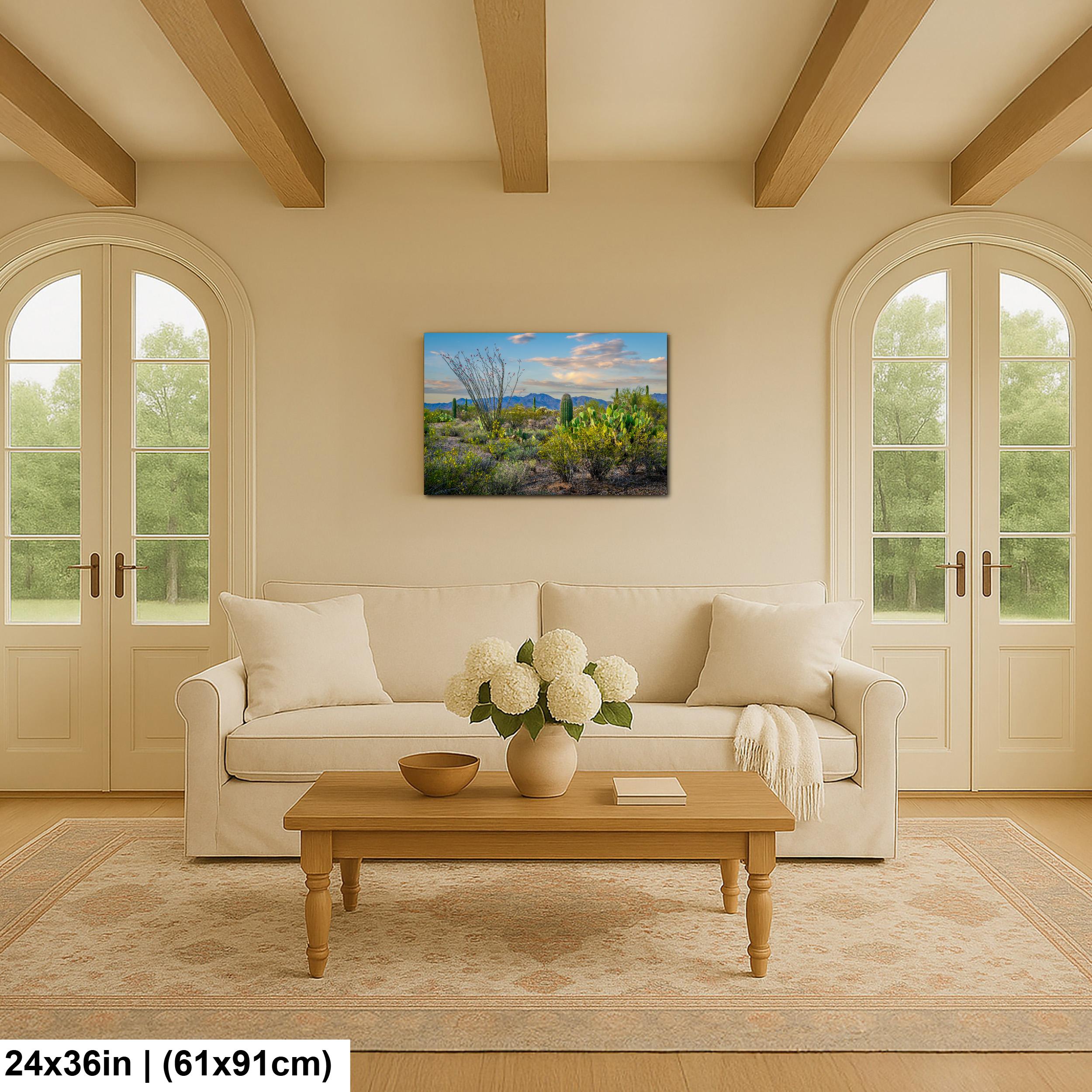 Sonoran Desert Wildflowers with Saguaros Photography Print, Tucson Arizona Landscape, Southwest Wall Art Decor