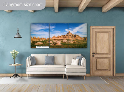 Badlands National Park Layered Buttes and Prairie Under Blue Sky South Dakota Photography Print