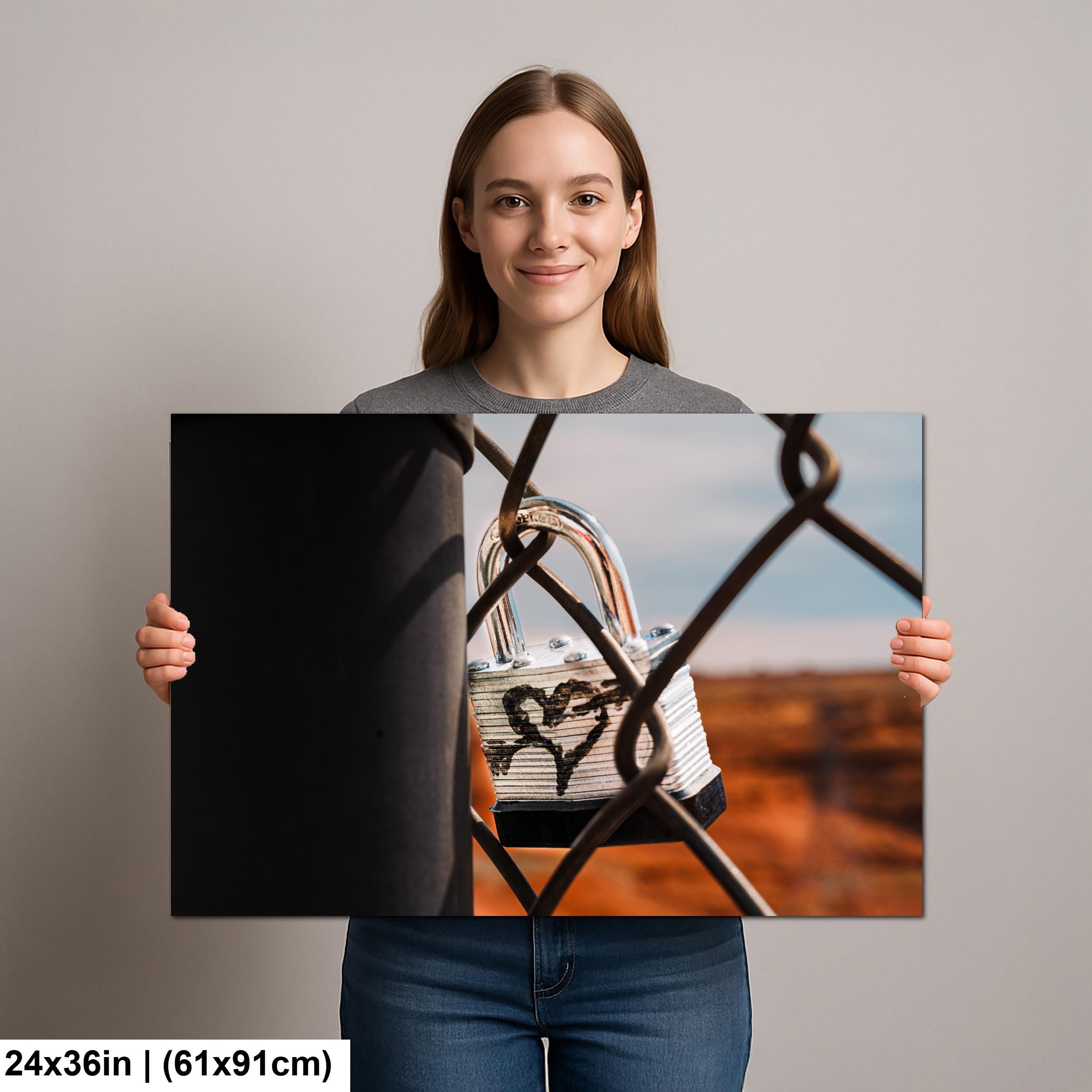 Love Lock on Desert Canyon Fence Northern Arizona Inspirational Photography Print