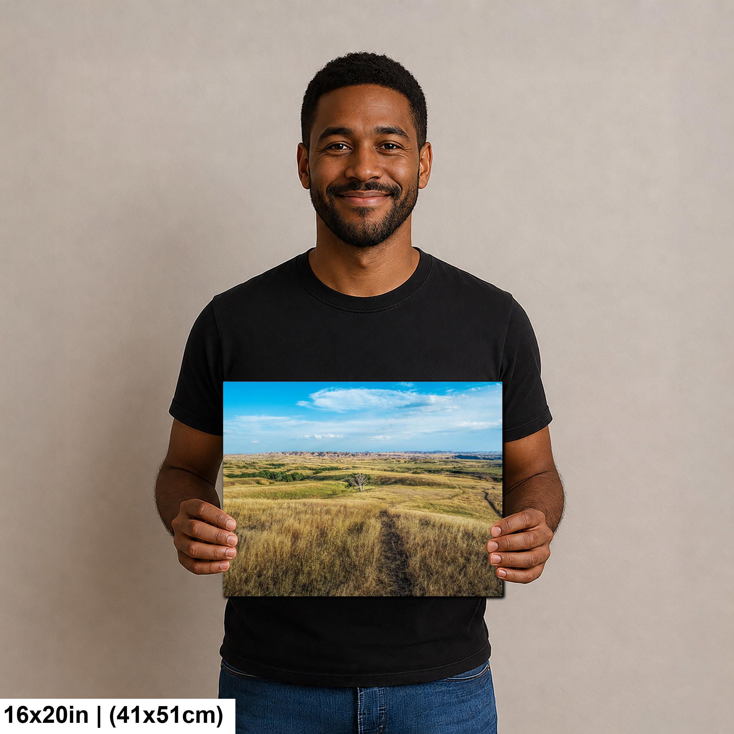 Solitary Prairie Tree Badlands National Park South Dakota Photography Print, Lone Tree Golden Grasslands Wall Art