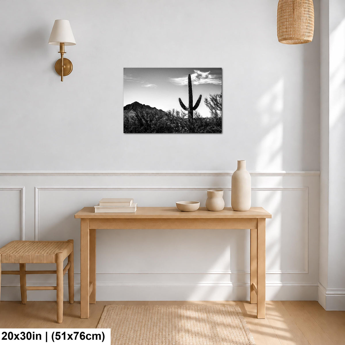 Desert Sentinel: Saguaro Cactus Oro Valley AZ Black White Photo Wall Art