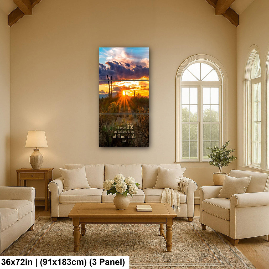 Christian Wall Art - John 1:4 Scripture Print | Arizona Desert Sunset Decor