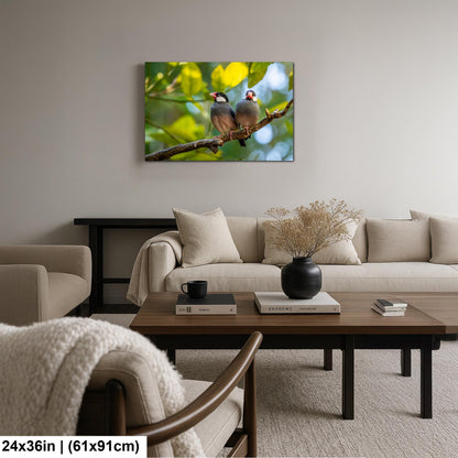 Pair of Java Sparrows on Branch, Wildlife Bird Lover Photography Wall Art