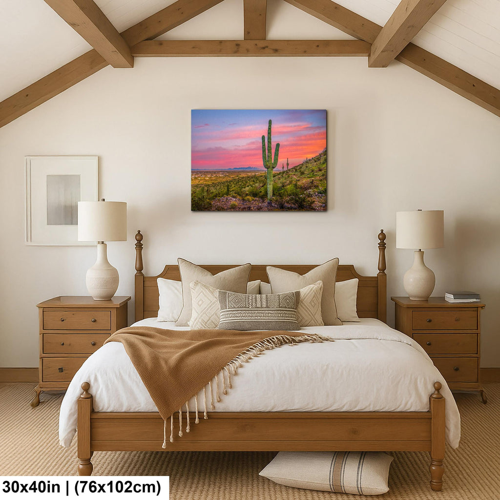 Sonoran Desert Sunset with Saguaros, Casa Grande Arizona, Photography Wall Art