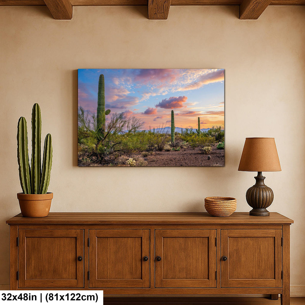 Sonoran Desert Sunset Photography Print, Saguaro Cactus Arizona Landscape, Tucson Mountain Wall Art, Southwest Home Decor