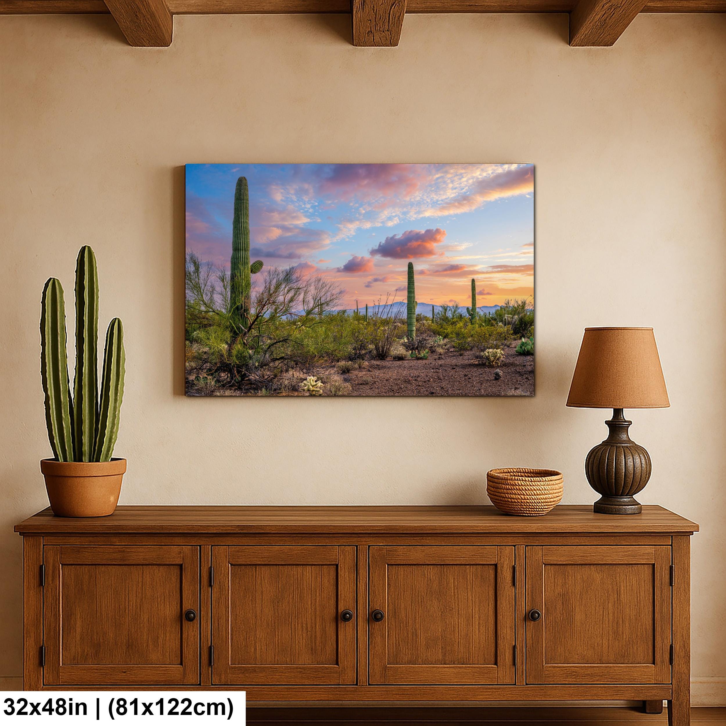 Sonoran Desert Sunset Photography Print, Saguaro Cactus Arizona Landscape, Tucson Mountain Wall Art, Southwest Home Decor