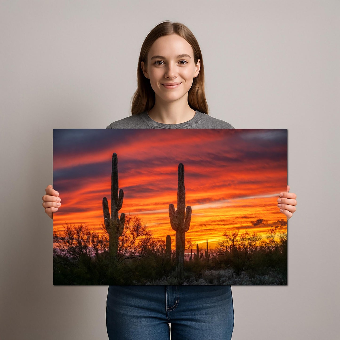 Arizona Sunset Saguaro Cactus Photography Print: Gold Canyon Landscape