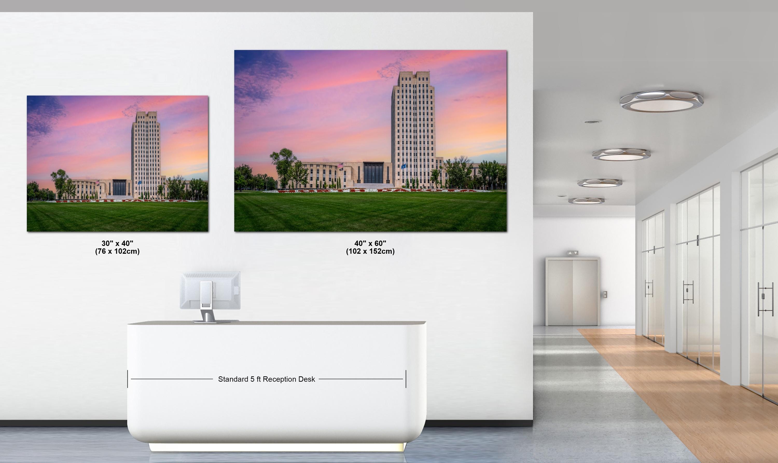 North Dakota State Capitol Sunset Skyscraper, Bismarck Architectural Photography Wall Art