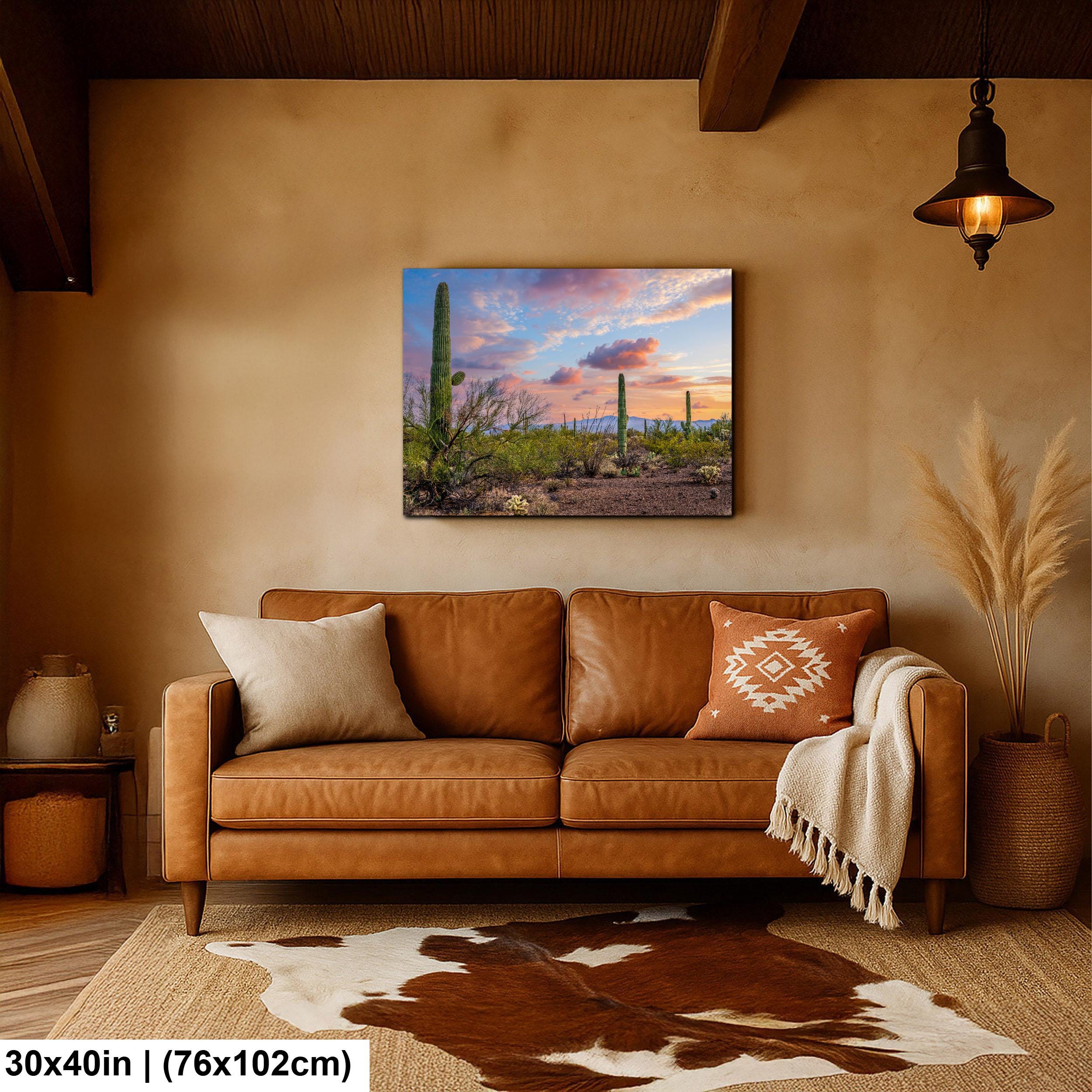 Sonoran Desert Sunset Photography Print, Saguaro Cactus Arizona Landscape, Tucson Mountain Wall Art, Southwest Home Decor