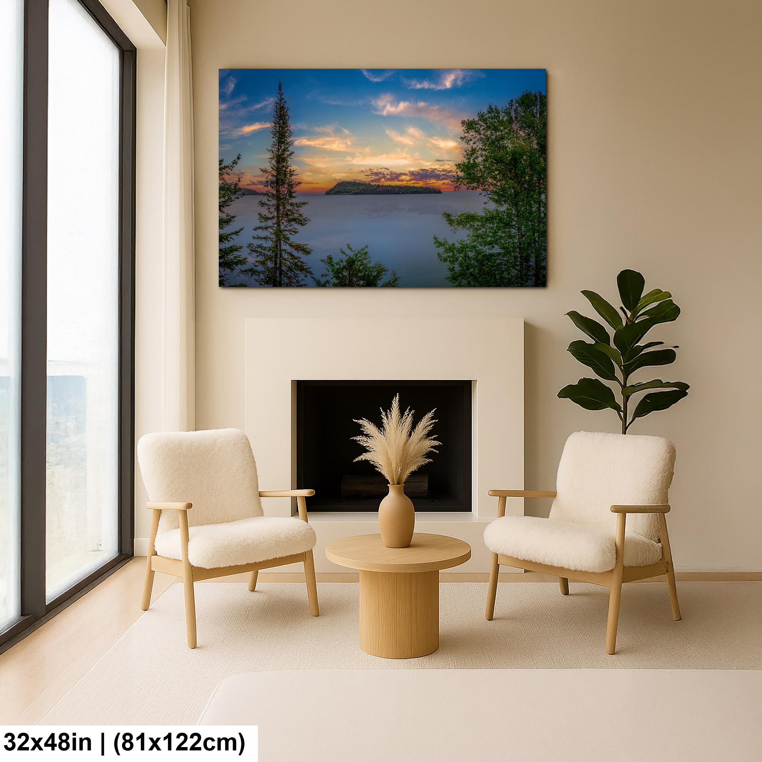 Lake Superior Island Sunset Through Forest Trees, Grand Portage Minnesota Photography Print