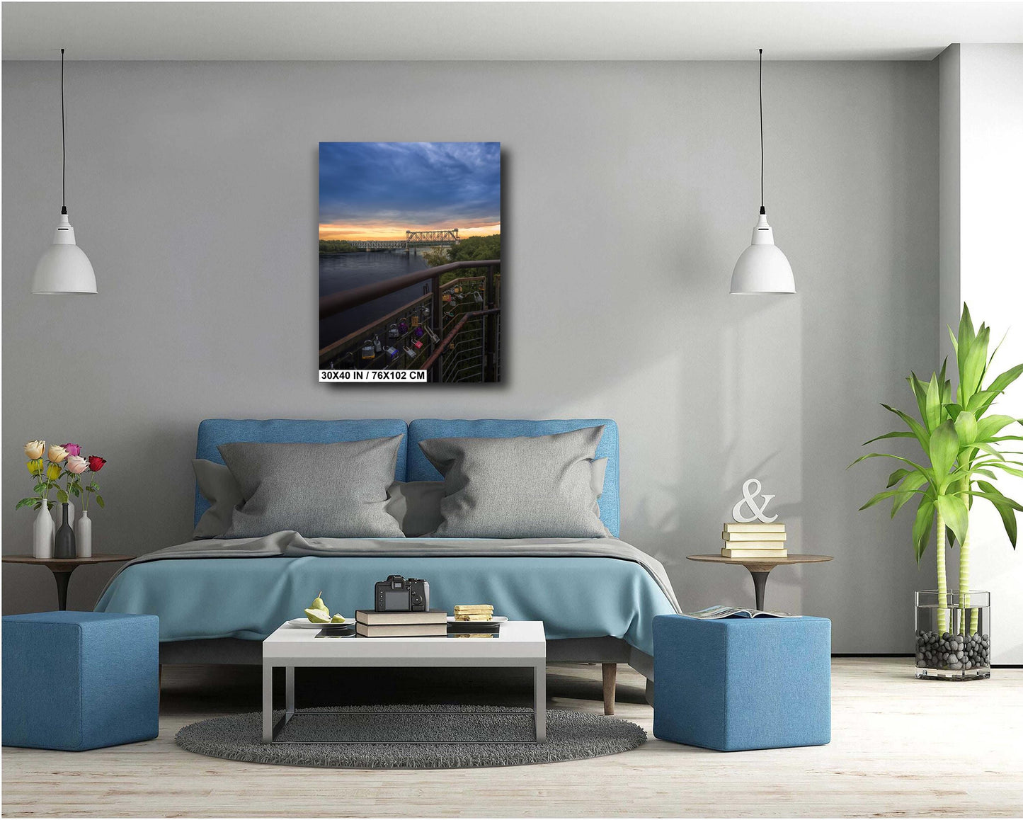 Kansas City Love Locks Bridge Missouri River Sunset Photography Wall Art