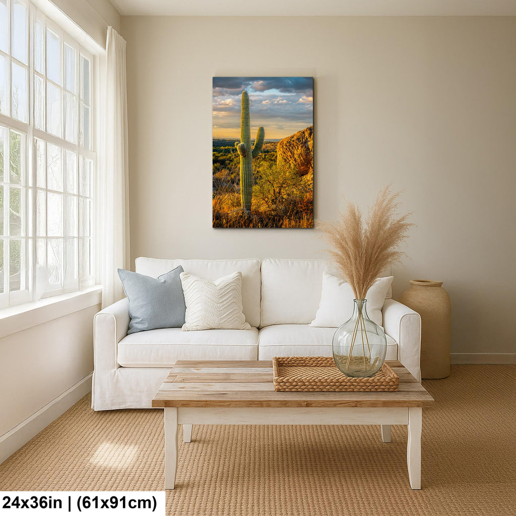 Golden Hour Saguaro Cactus, Sonoran Desert Arizona Sunset Wall Art, Southwestern Landscape Photography Print