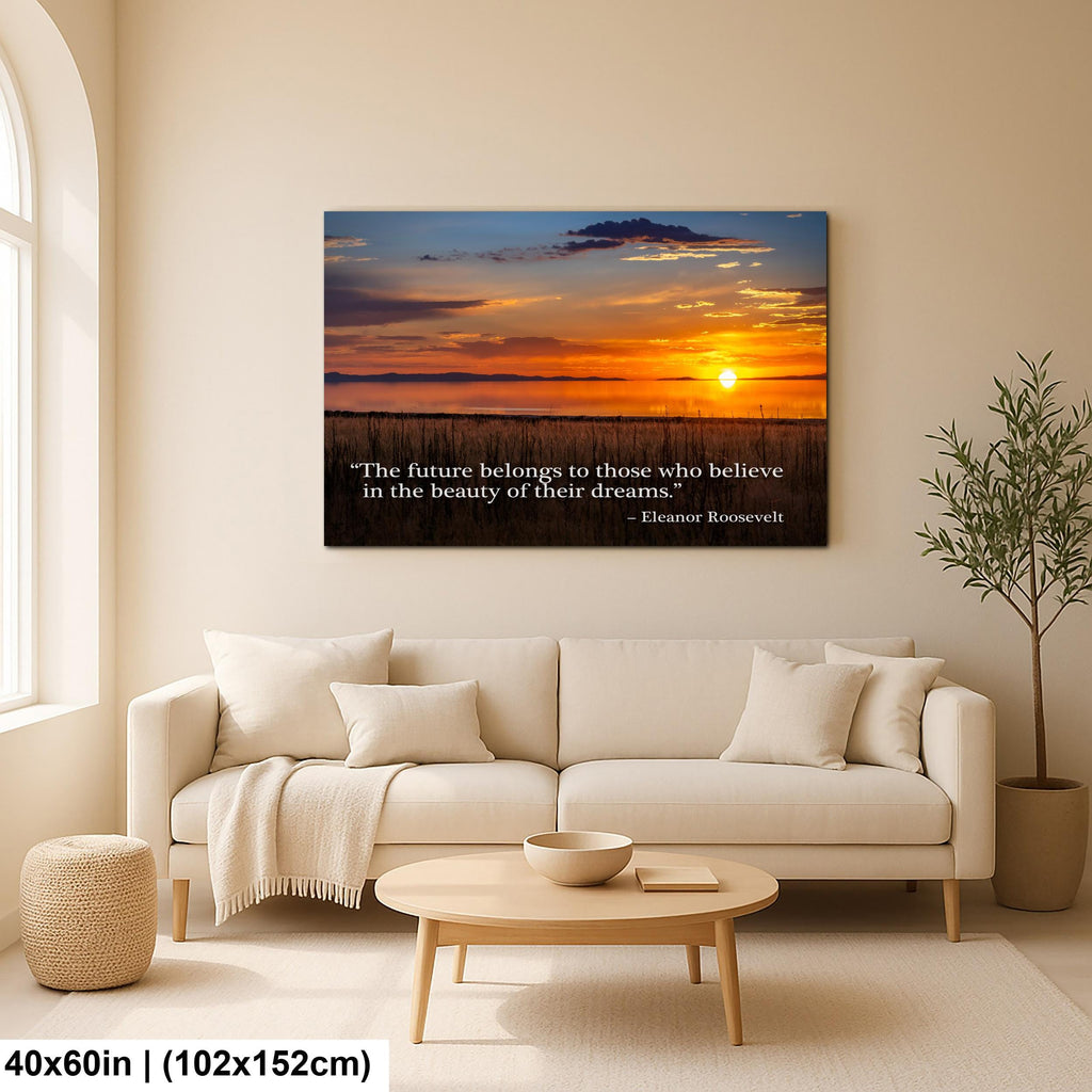 Sunset Lake Landscape Print with Eleanor Roosevelt Quote Wall Art