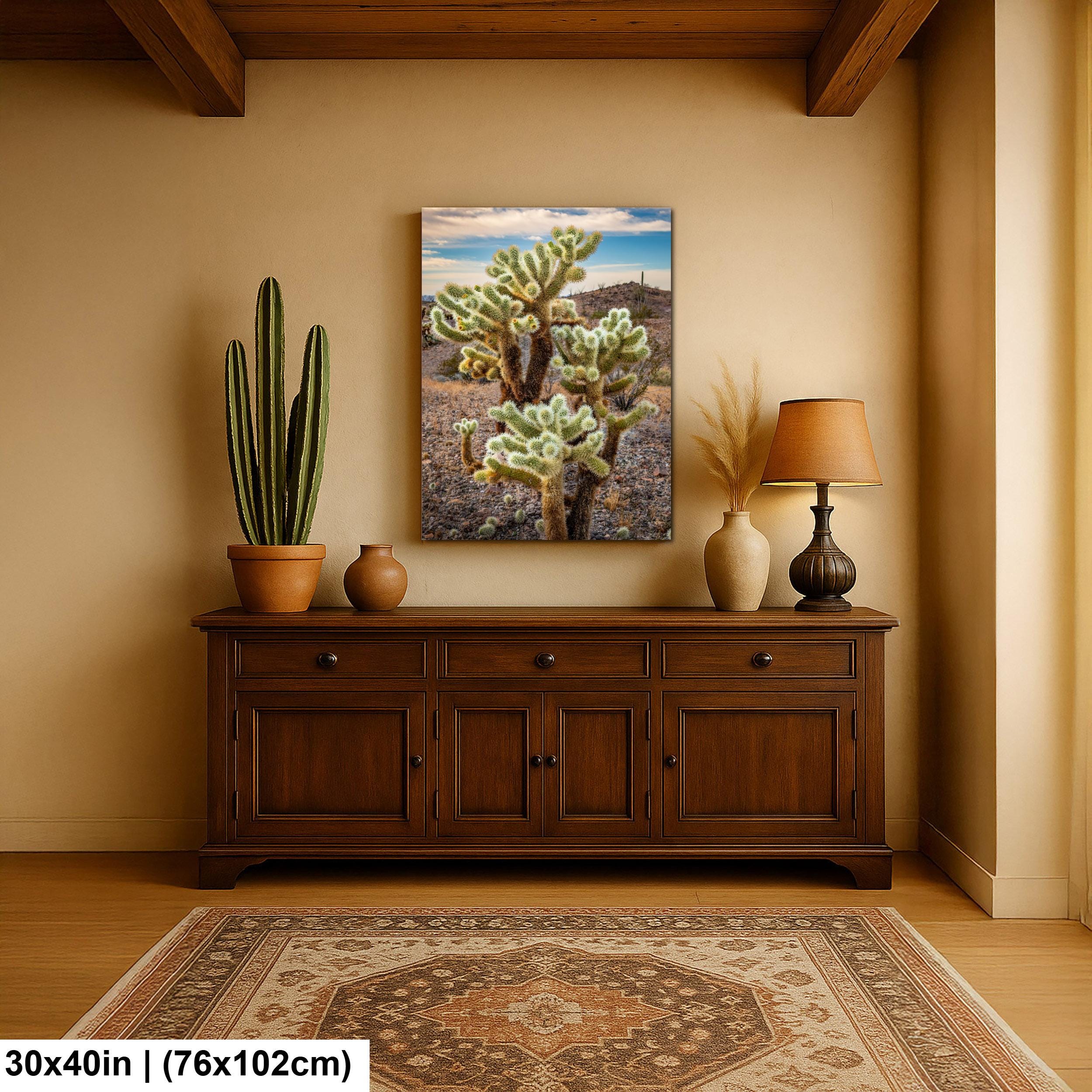 Teddy Bear Cholla Cactus Sonoran Desert Arizona Photography Print, Southwest Desert Wall Art