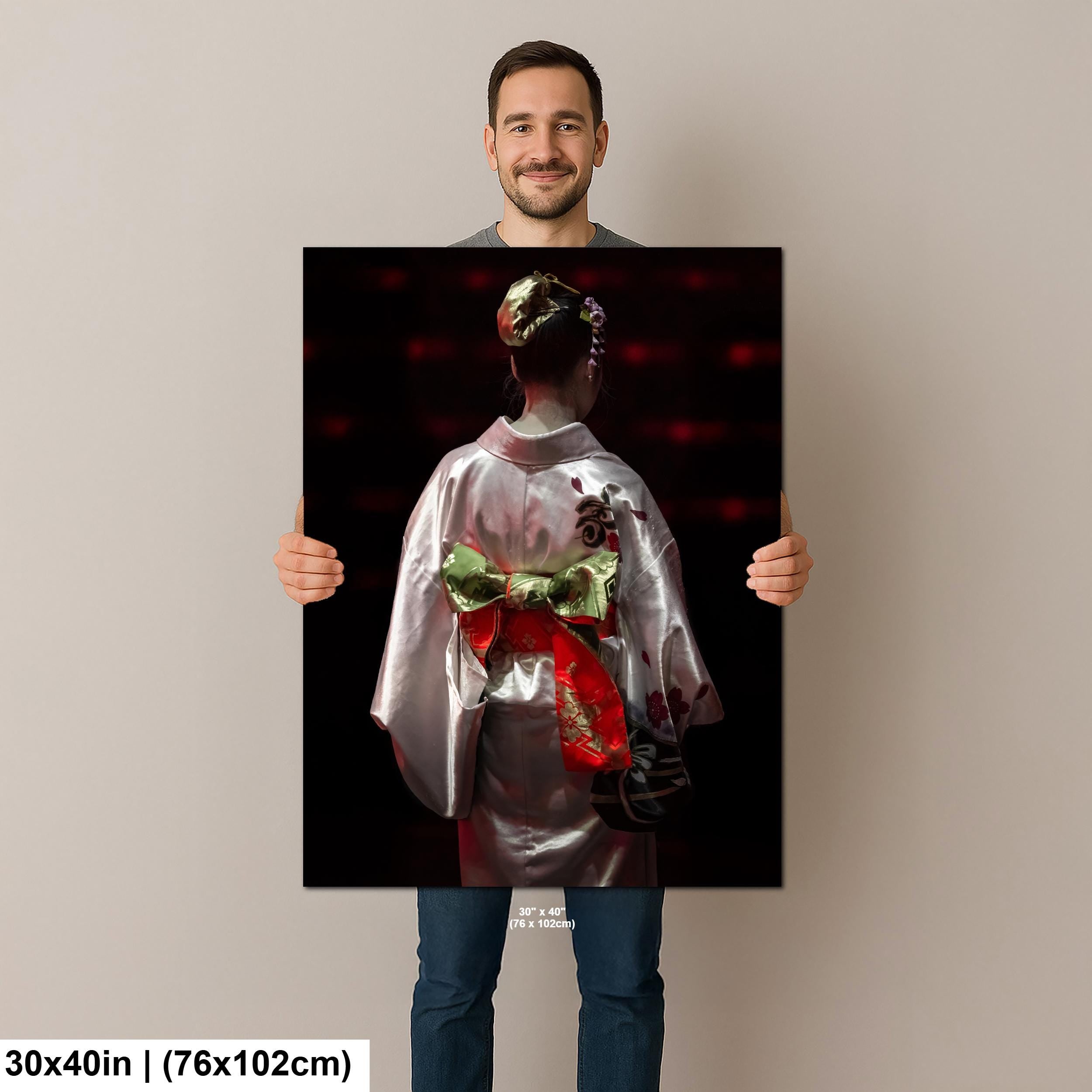 Kimono Wall Art – Japanese Dance Art Print Featuring Traditional Silk Kimono & Flower Obi