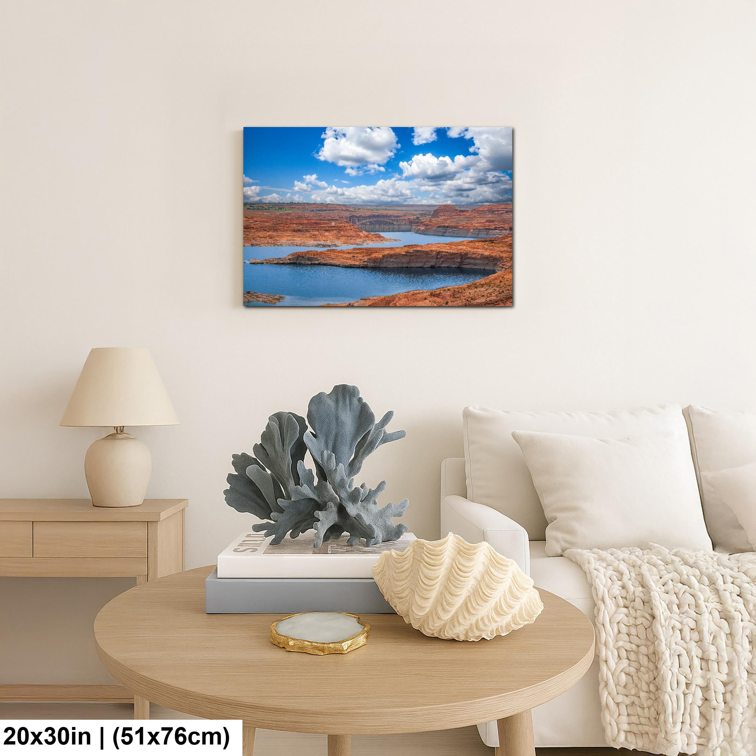 Glen Canyon Dam Over Lake Powell Photography Print, Page Arizona Wall Art, Southwest Landscape, Blue Water Red Rock Decor