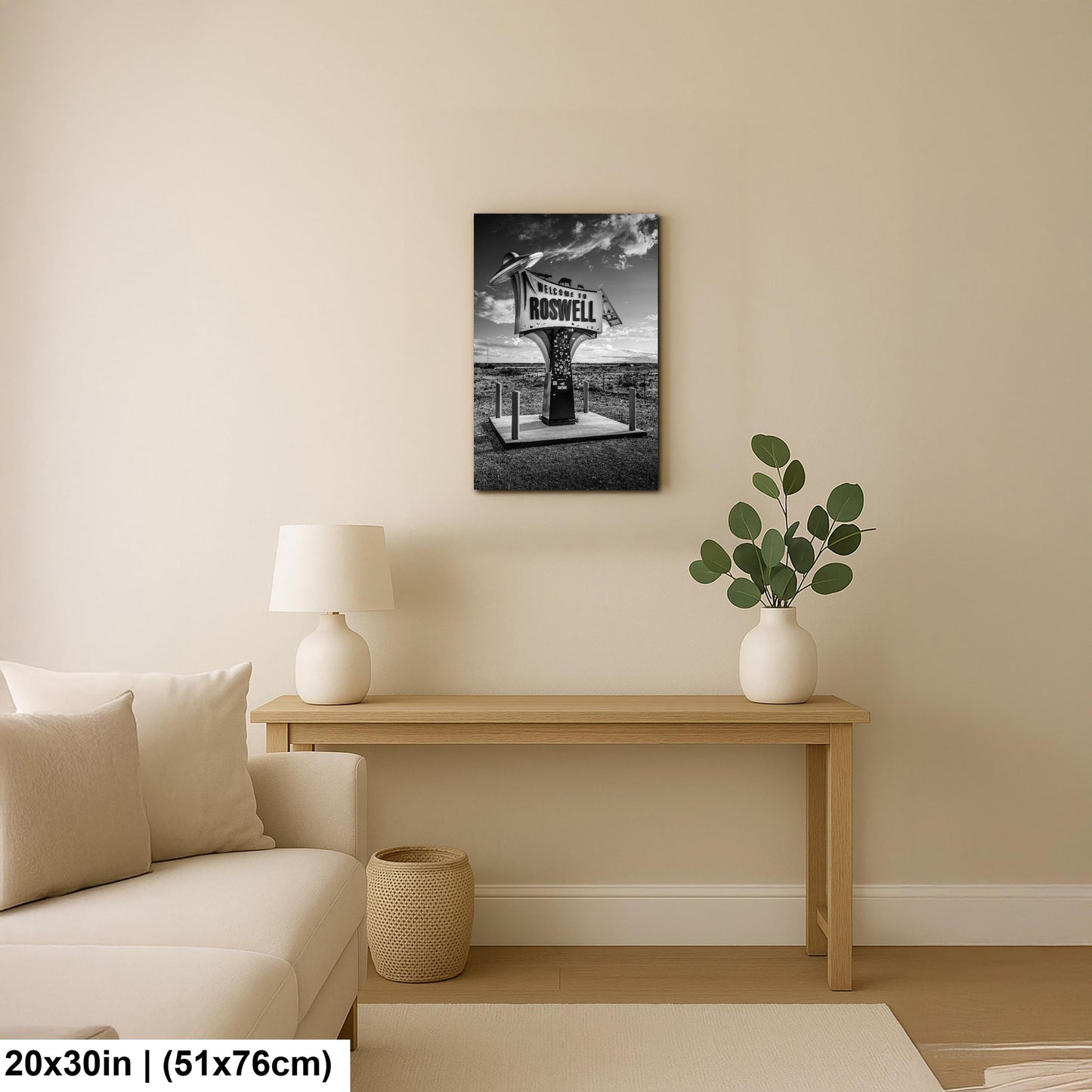Black and White Roswell New Mexico Welcome Sign Wall Art Print UFO Alien Souvenir