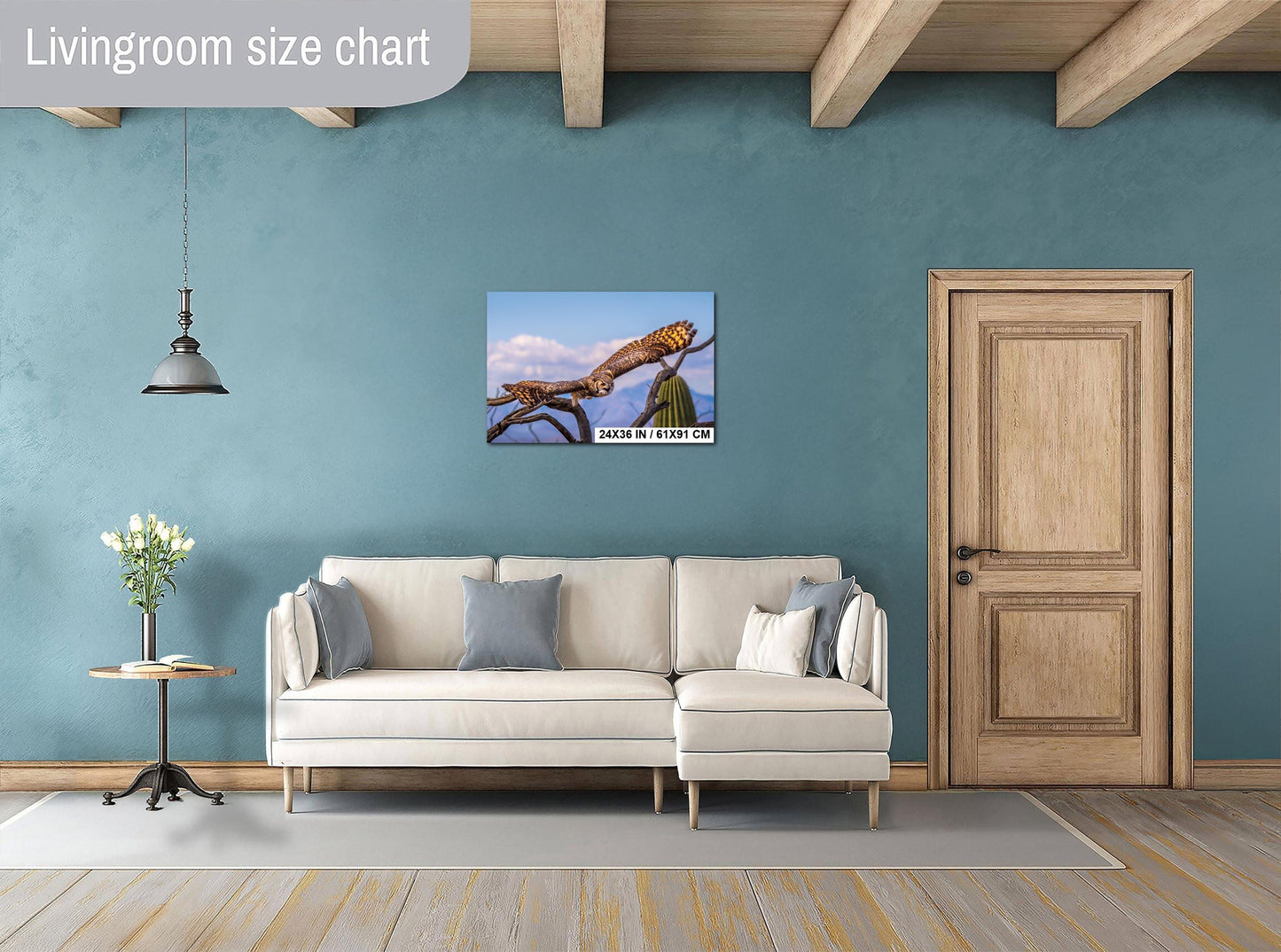 Great Horned Owl Arizona Desert Landscape Saguaro Cactus Wildlife Bird Photography Print Canvas Metal Acrylic Wall Art