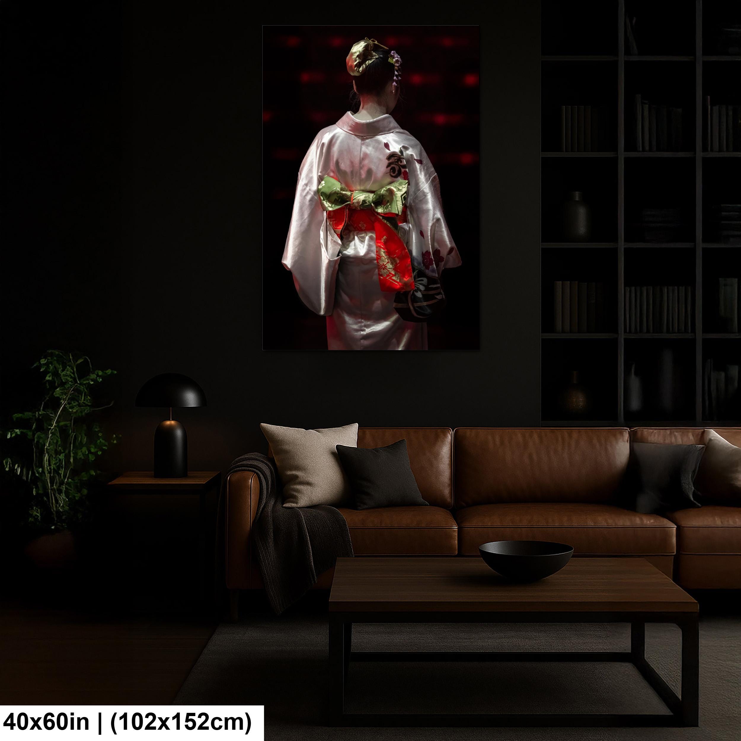 Kimono Wall Art – Japanese Dance Art Print Featuring Traditional Silk Kimono & Flower Obi