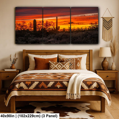 Gold Canyon Sunset Silhouettes, Hieroglyphic Trail Arizona Saguaro Cactus Desert Wall Art