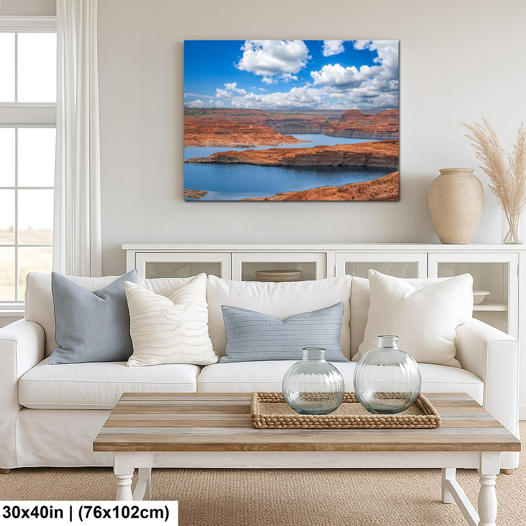 Glen Canyon Dam Over Lake Powell Photography Print, Page Arizona Wall Art, Southwest Landscape, Blue Water Red Rock Decor