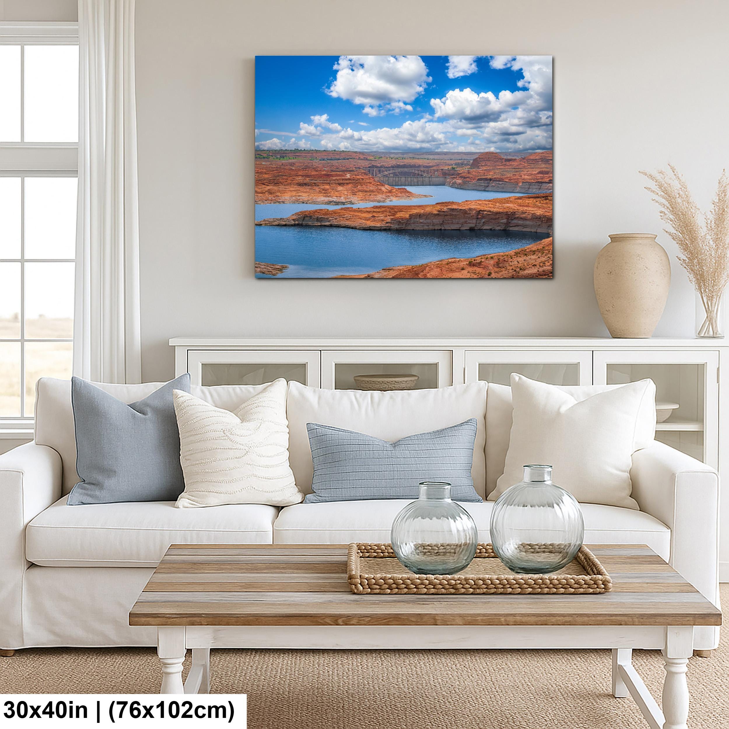 Glen Canyon Dam Over Lake Powell Photography Print, Page Arizona Wall Art, Southwest Landscape, Blue Water Red Rock Decor