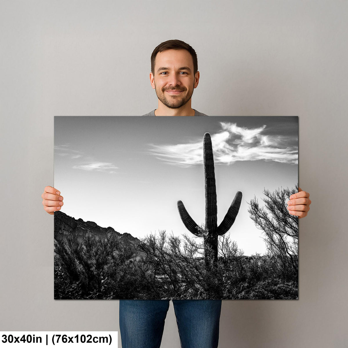 Desert Sentinel: Saguaro Cactus Oro Valley AZ Black White Photo Wall Art