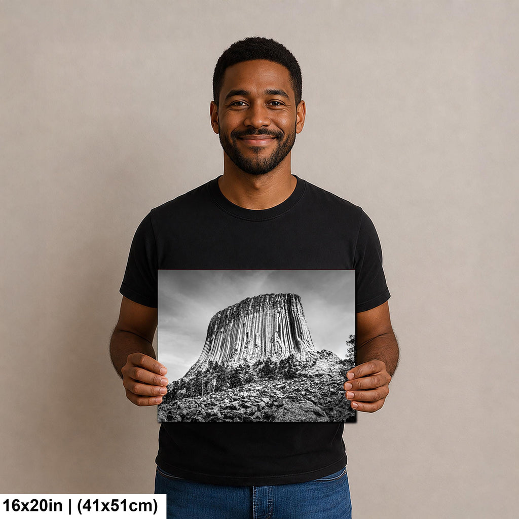 Basalt Monolith: Devils Tower Wyoming Black and White Photography Wall Art