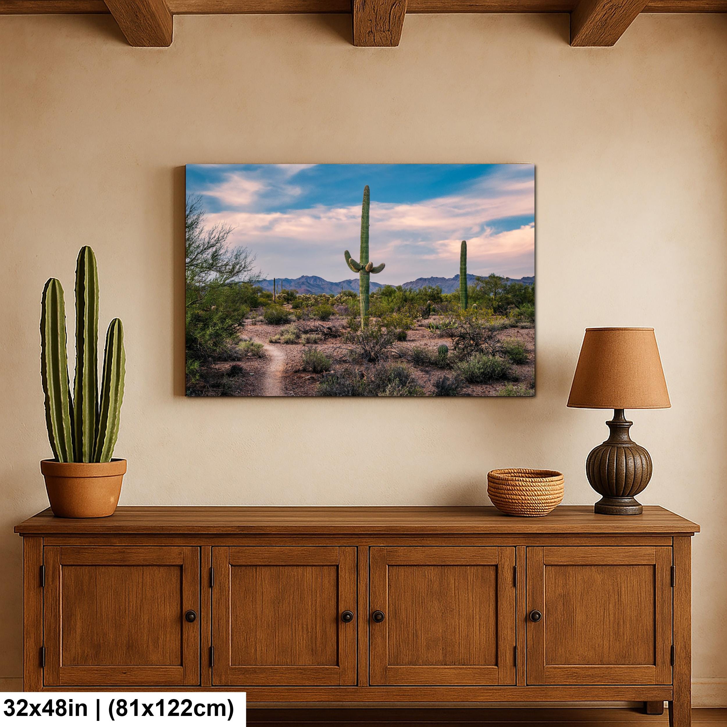 Pastel Sky Over Saguaro Cactus Trail Photography Print, Tucson Arizona Desert Landscape, Southwest Wall Art Decor