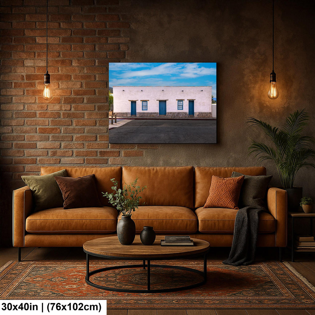 Historic Adobe Building with Blue Doors, Tucson Arizona, Photography Wall Art