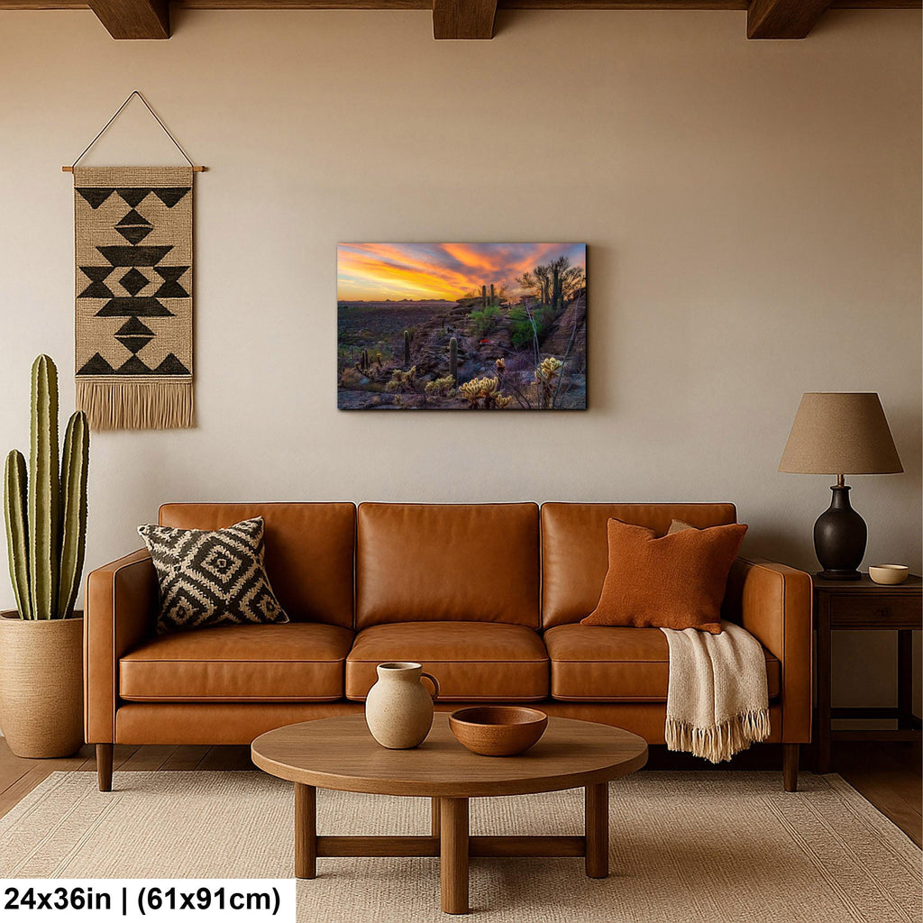 Sonoran Desert Sunset Overlook with Saguaros and Cholla Tucson Arizona Photography Print