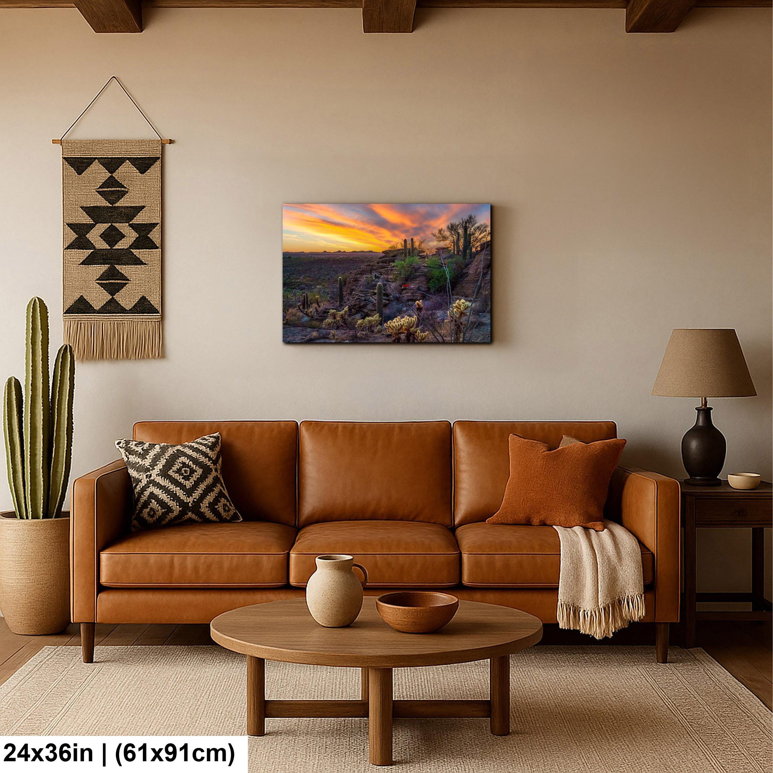 Sonoran Desert Sunset Overlook with Saguaros and Cholla Tucson Arizona Photography Print