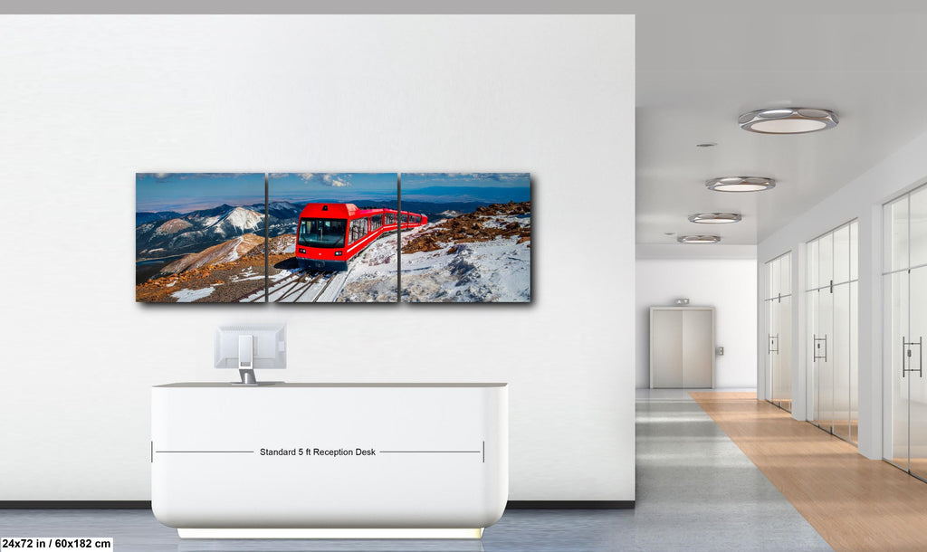 Pikes Peak Cog Railway Photography Print, Colorado Springs Mountain Train, Red Railway Winter Landscape Wall Art Decor