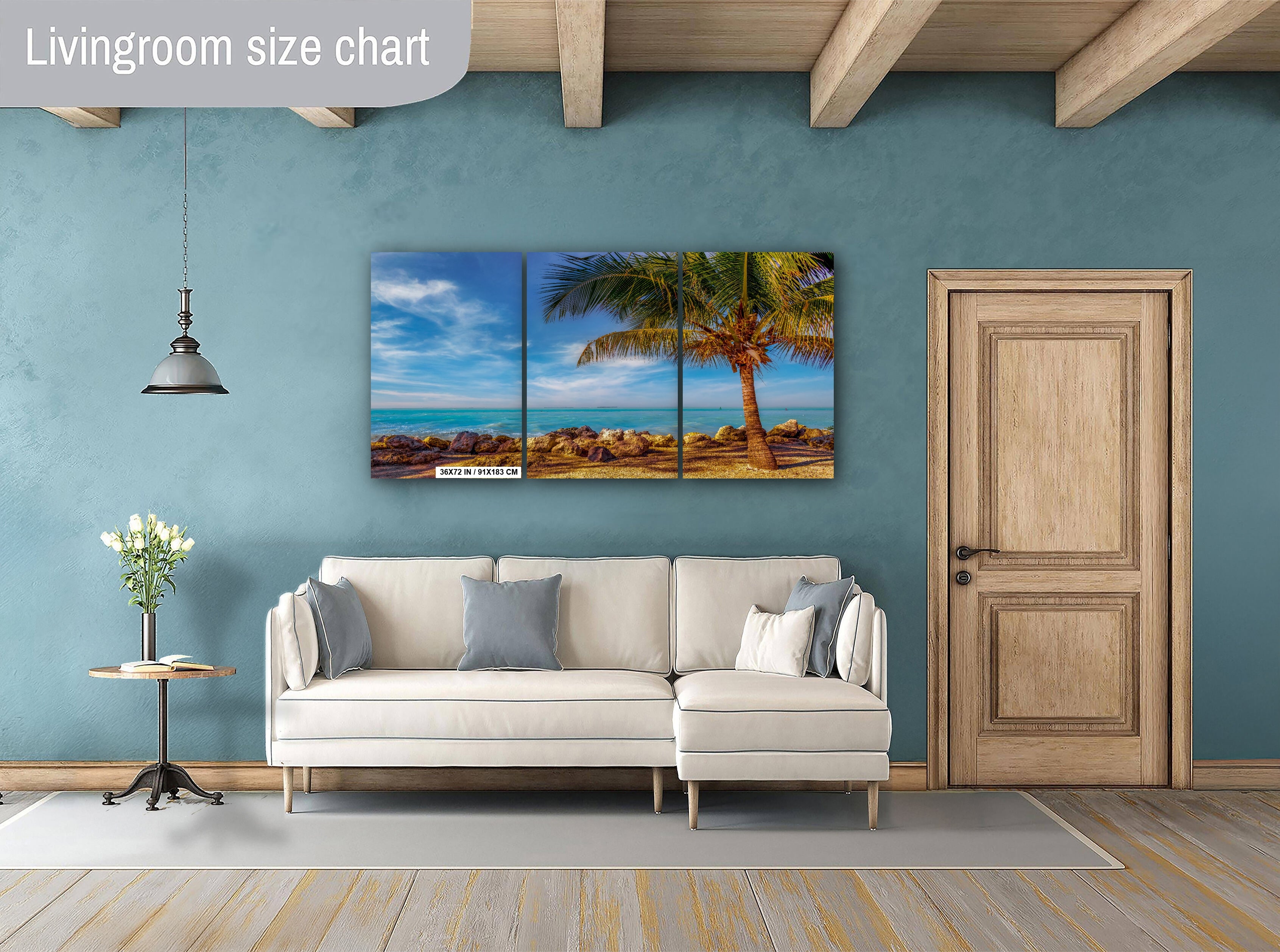 Key West Rocks: Solitary Palm and Ocean View Metal Aluminum Print Florida Seascape Wall Art Home Decor