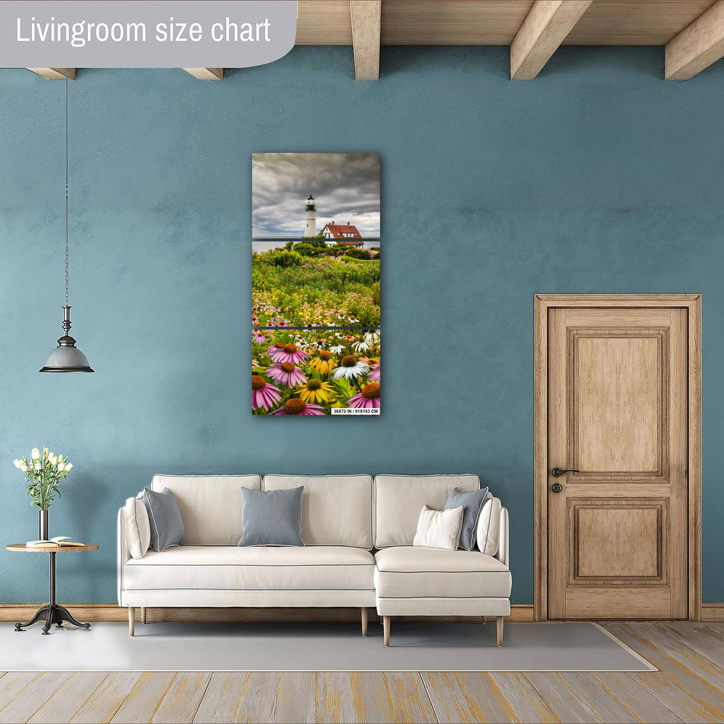 Portland Head Light Print: Maine Seascape Photography, Flower Garden Wall Art