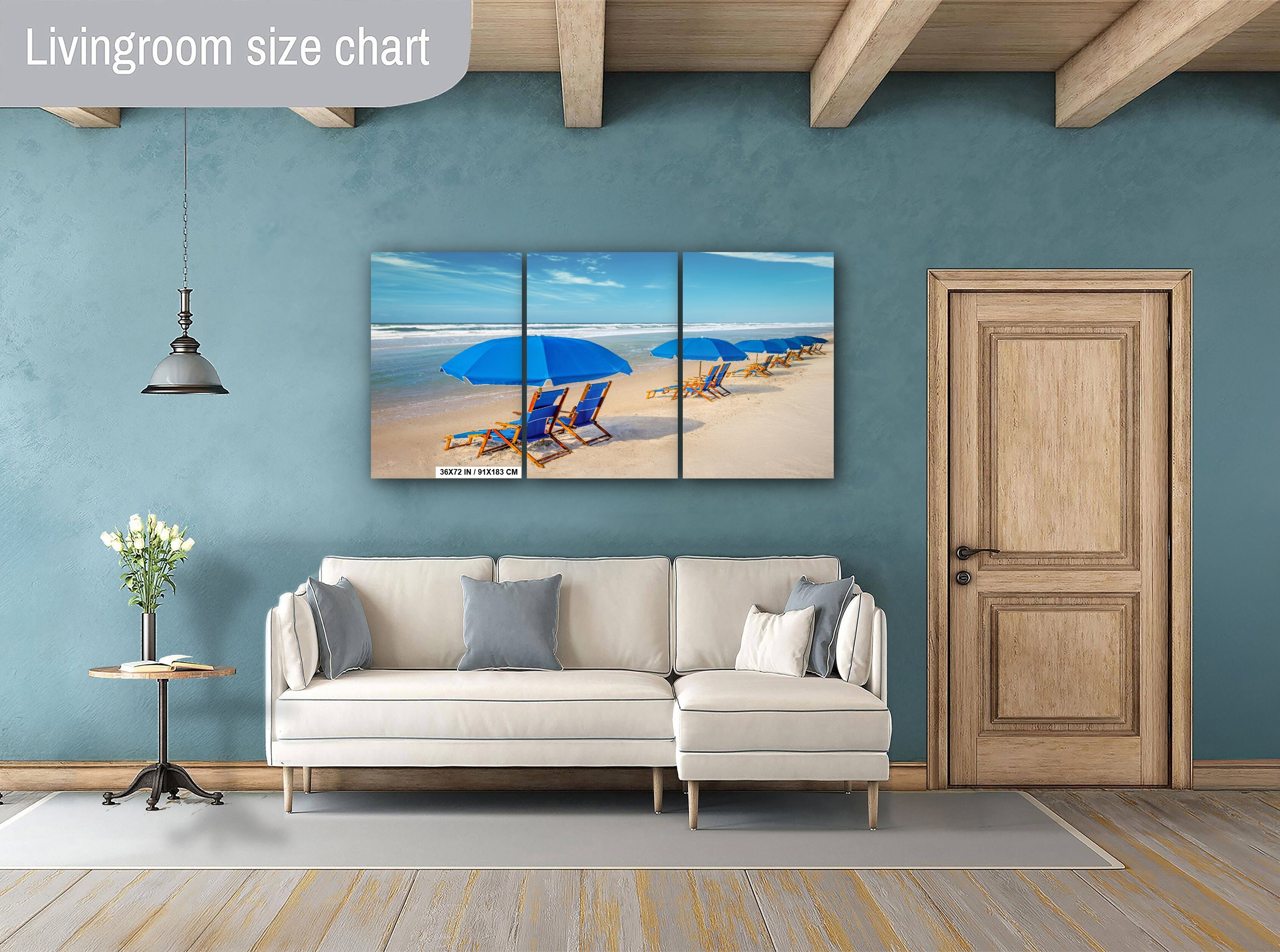 Seaside Escapade:  Blue Umbrella Beach Florida Seascape Photography Metal Canvas Wall Art Print