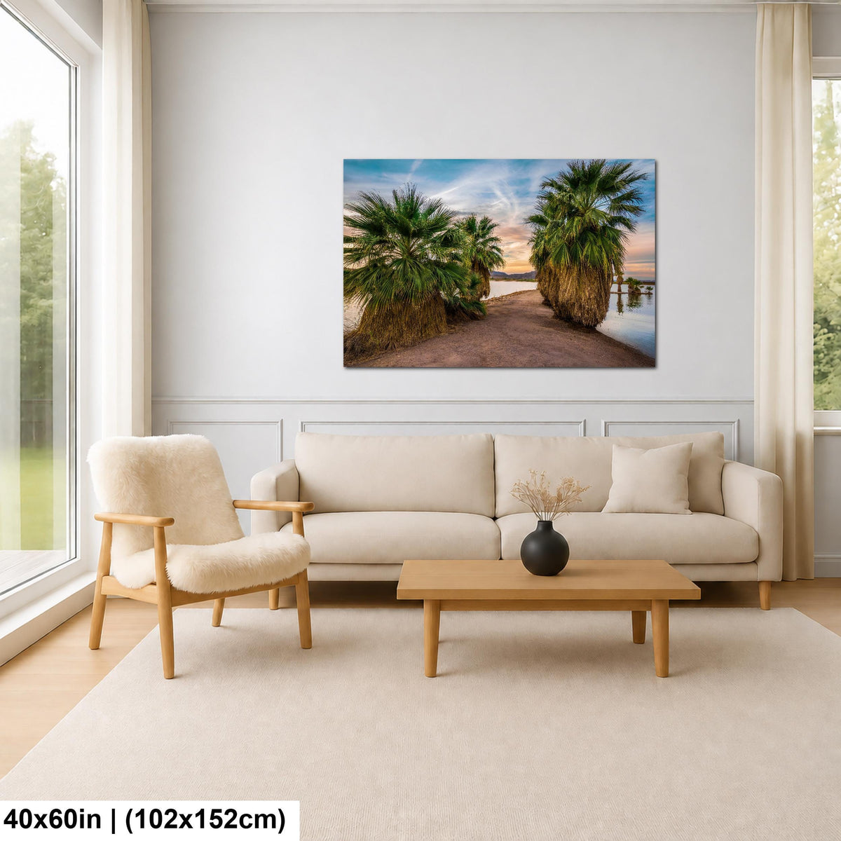 Oasis Palms: Mittry Lake Yuma AZ Desert Sunset Landscape Photo Wall Art