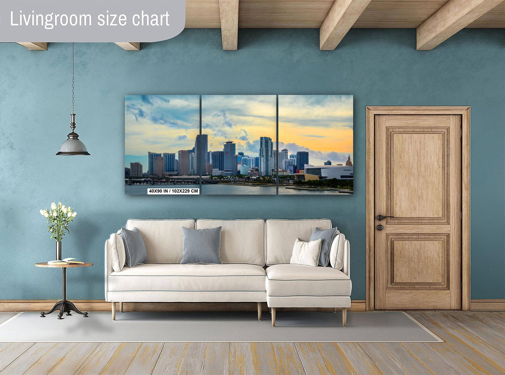 Miami Skyline Print - Biscayne Bay Panorama | Urban Photography Print, Coastal Living Room Art