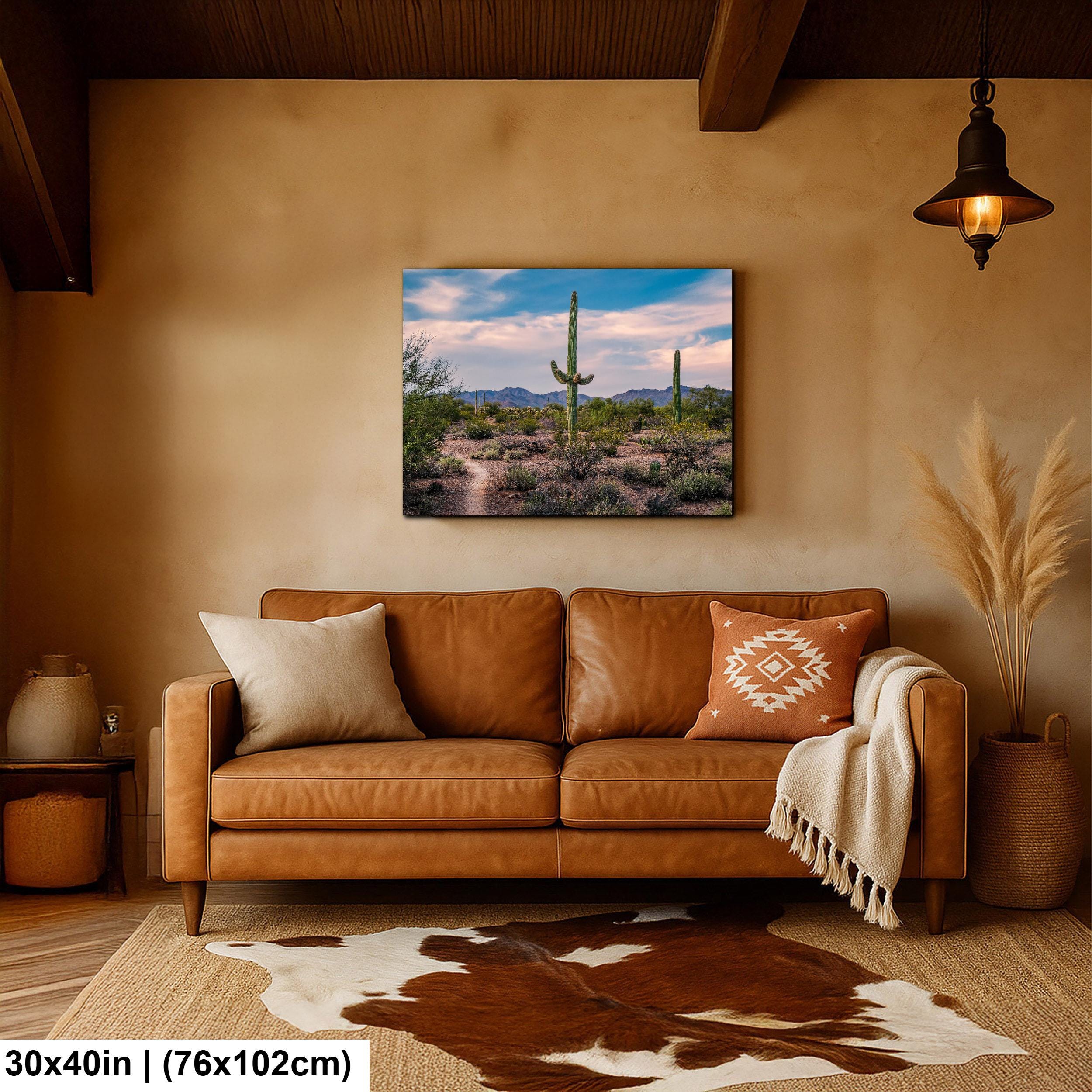 Pastel Sky Over Saguaro Cactus Trail Photography Print, Tucson Arizona Desert Landscape, Southwest Wall Art Decor