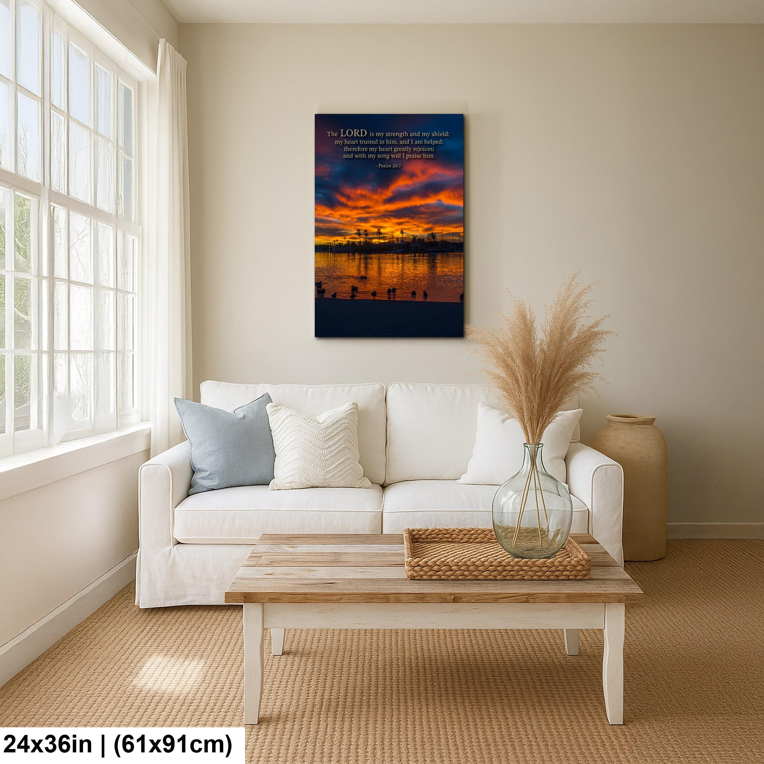 Christian Wall Art – Psalm 28:7 Bible Verse Print | Arizona Sunset Art Decor