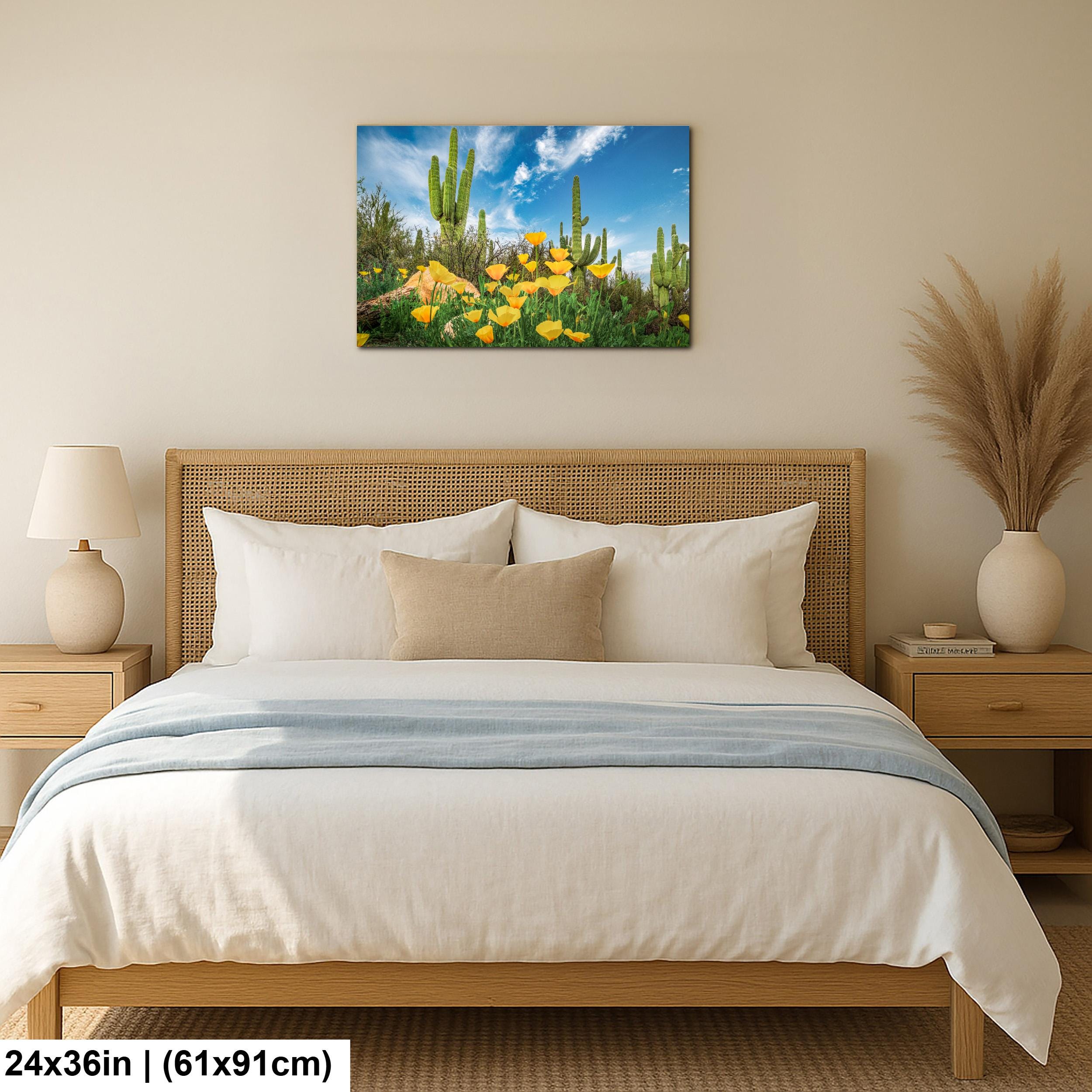 Sonoran Desert Yellow Poppies with Saguaros - Catalina State Park Tucson Arizona Photography Print