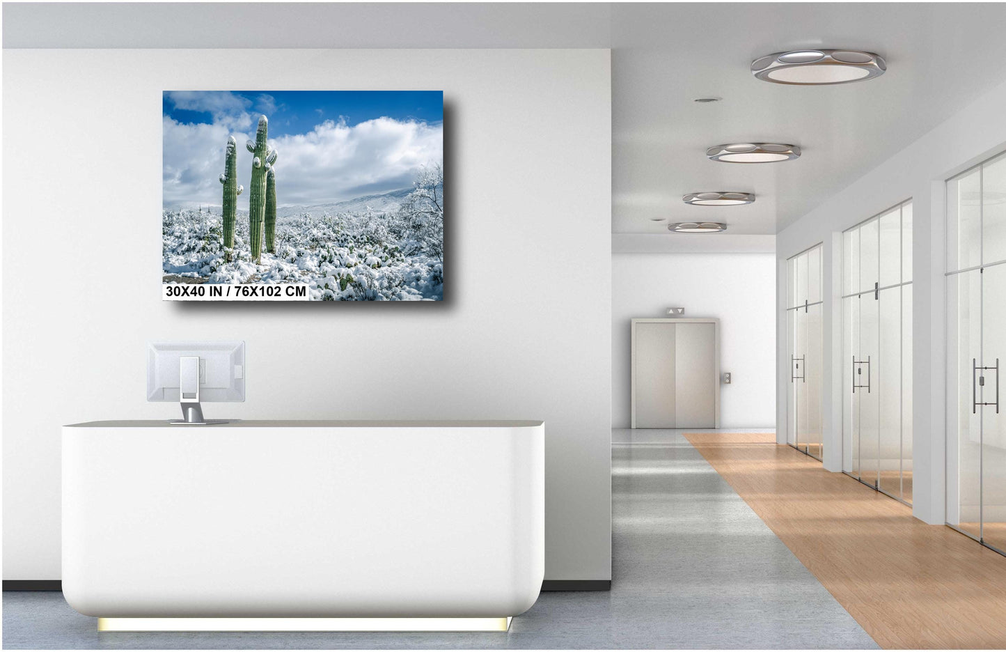 Snowy Saguaro Cactus Print: Tucson Arizona Winter Wonderland