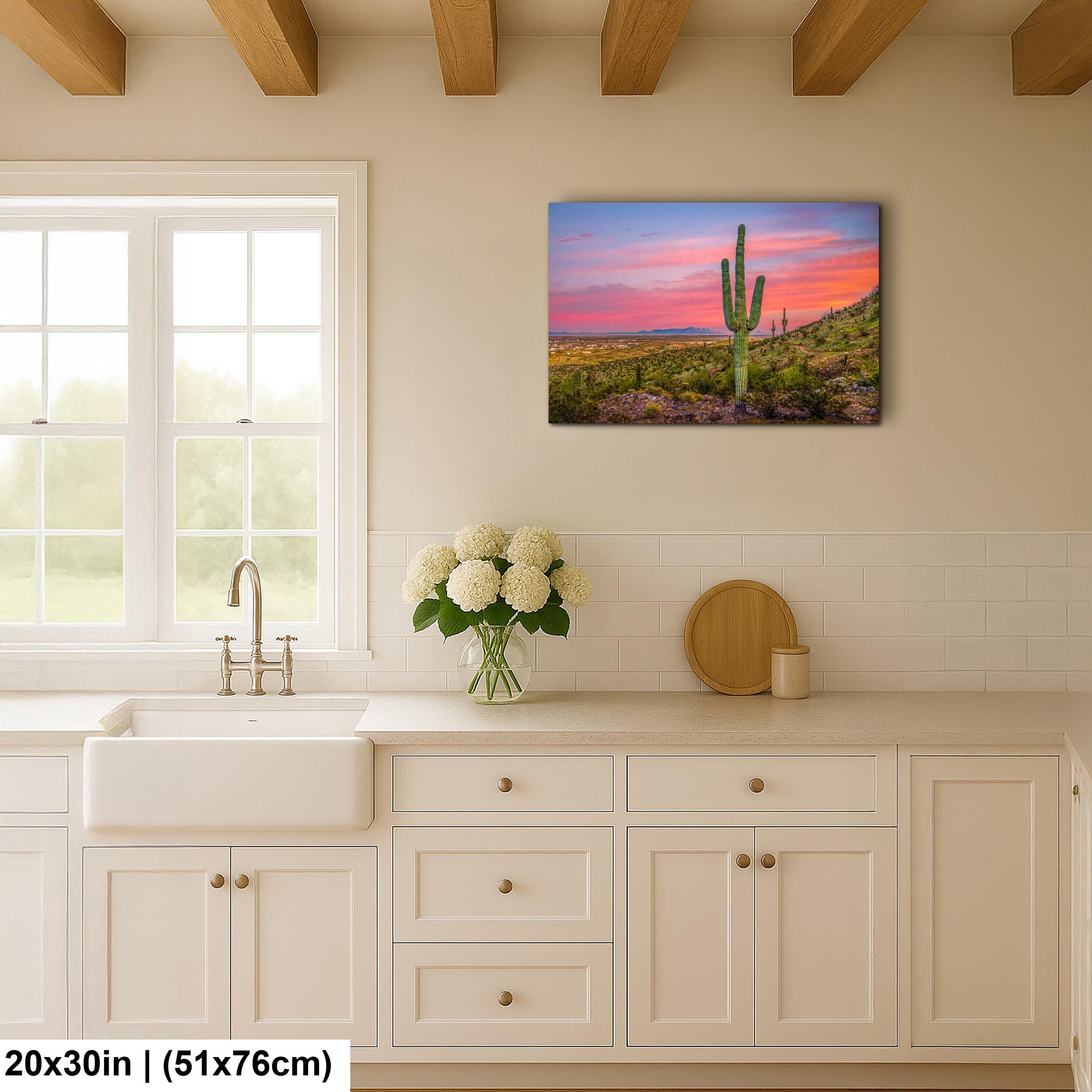 Sonoran Desert Sunset with Saguaros, Casa Grande Arizona, Photography Wall Art