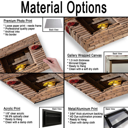 Adobe Wall with Flowers and Chili Ristras, Tucson Arizona, Photography Wall Art