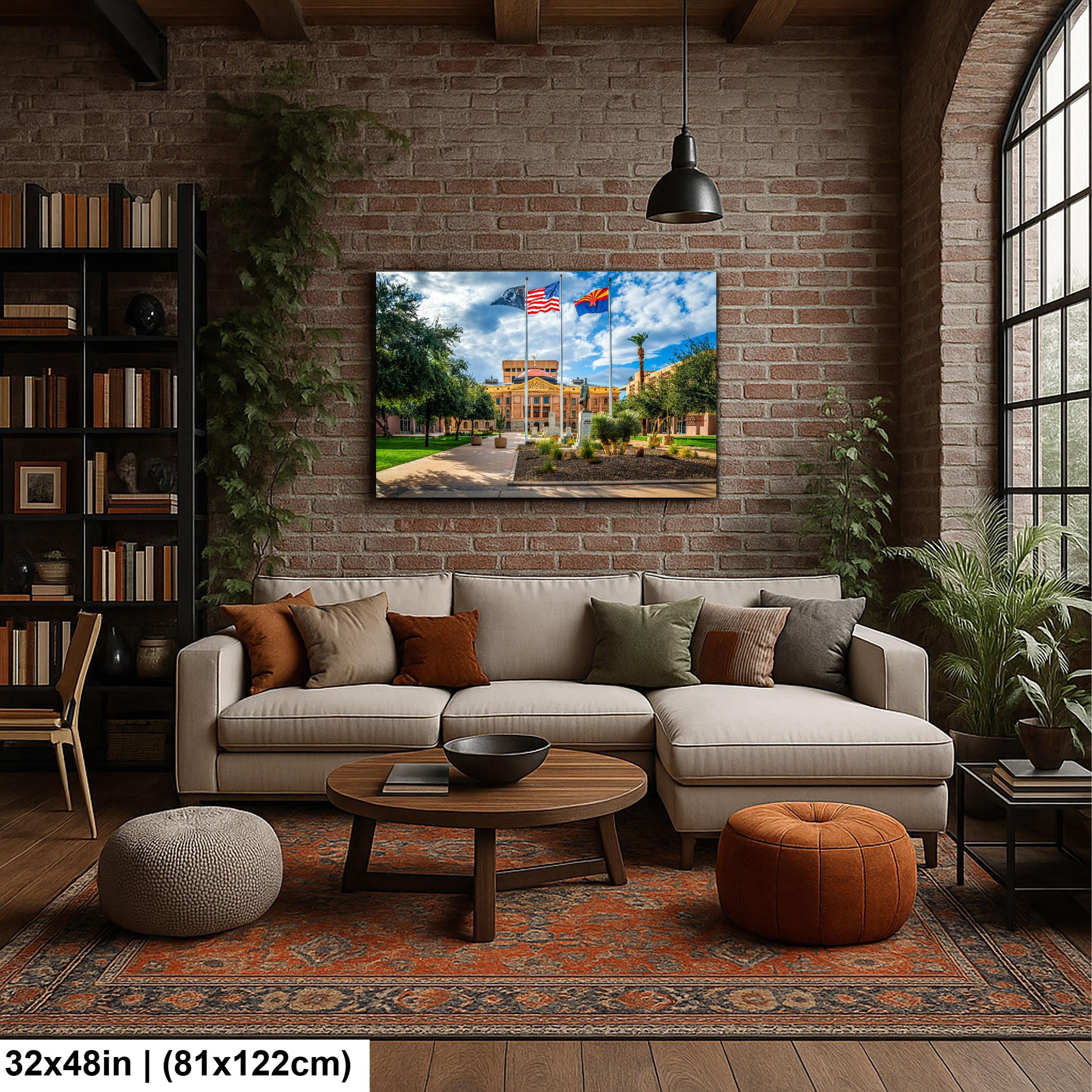Arizona State Capitol with Flags Photography Print, Phoenix Arizona Government Building, Southwestern Architecture