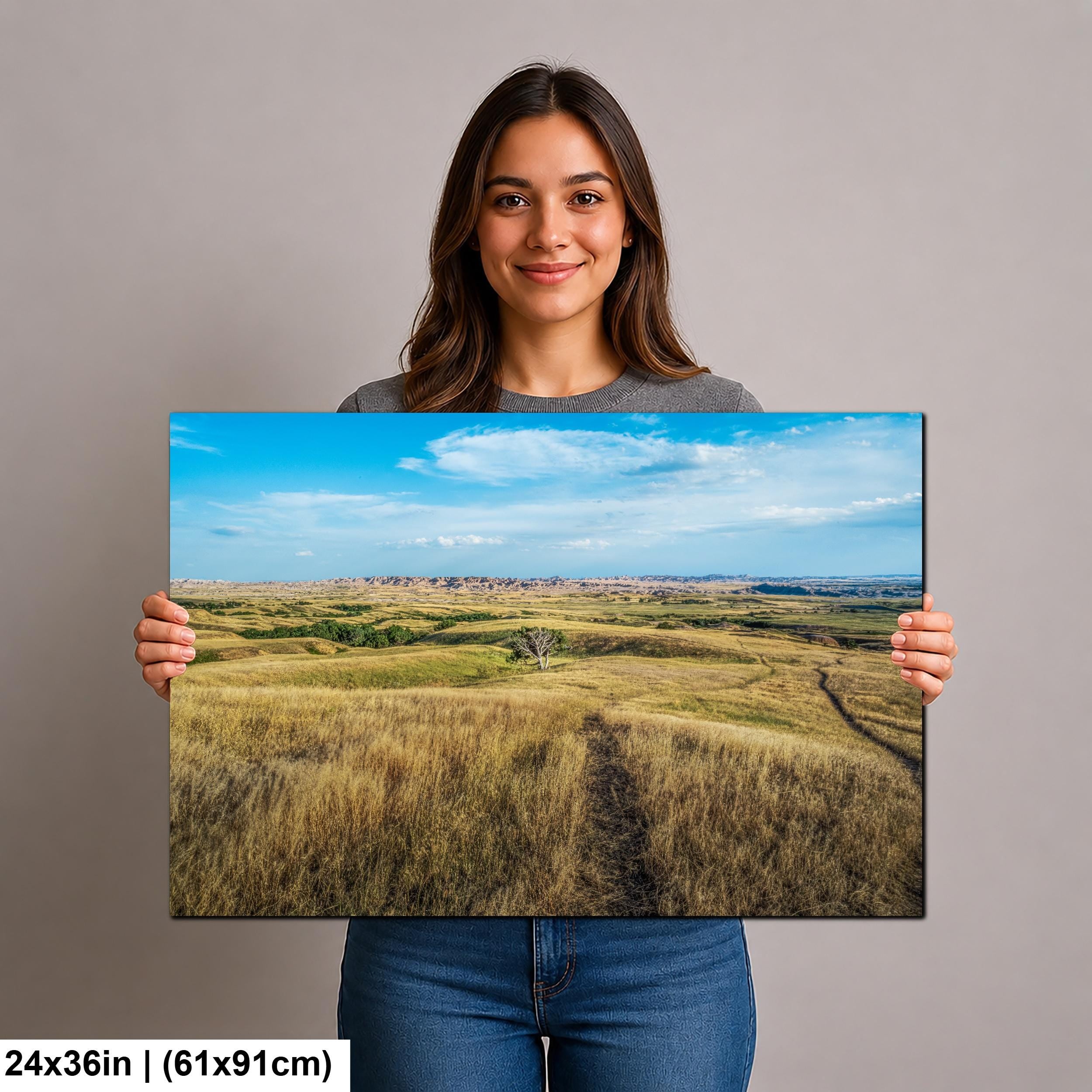 Solitary Prairie Tree Badlands National Park South Dakota Photography Print, Lone Tree Golden Grasslands Wall Art